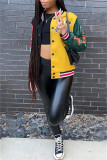 Yellow Fashion Casual Letter Print Patchwork O Neck Outerwear