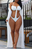 White Fashion Sexy Patchwork Hot Drilling See-through Swimwears
