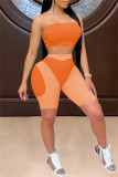 Orange Fashion Sexy Print Backless Strapless Sleeveless Two Pieces