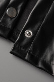 Prendas de abrigo de cuello vuelto de patchwork sólido casual de moda negro