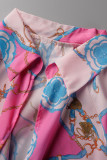 Tops con cuello en V de patchwork de vendaje con estampado casual rosa
