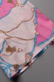 Tops con cuello en V de patchwork de vendaje con estampado casual rosa