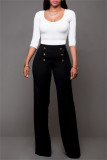 Pantalones de cintura alta regulares de patchwork sólido casual de moda negro