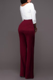 Burgund Fashion Casual Solid Patchwork Regular Hose mit hoher Taille