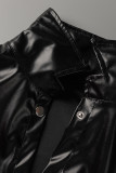 Black Fashion Casual Solid Patchwork Turndown Collar Outerwear