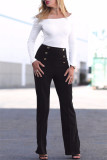 White Fashion Casual Solid Patchwork Regular High Waist Trousers