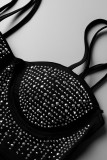 Абрикосовый модный сексуальный пэчворк, горячее сверление, прозрачное платье без рукавов с открытой спиной, на тонких бретелях, из двух частей