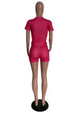 Розово-красная модная повседневная спортивная одежда с буквенным принтом, базовая, с круглым вырезом, с коротким рукавом, из двух частей