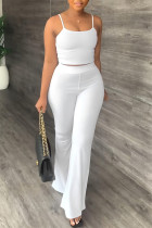 White Sexy Casual Solid Backless Spaghetti Strap Sleeveless Two Pieces