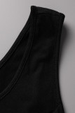 Black Fashion Sexy Solid Split Joint Backless Strapless Sleeveless Two Pieces