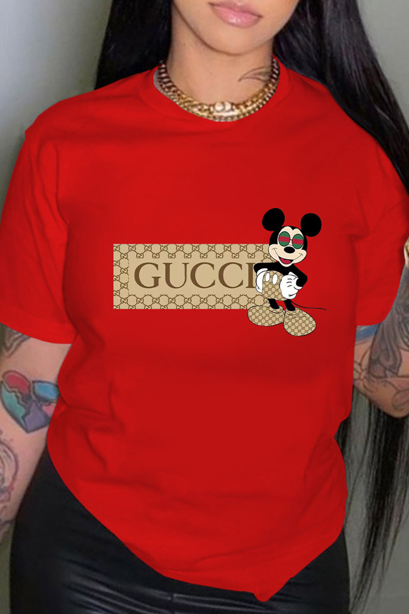 

Red Fashion Casual Character Letter O Neck T-Shirts