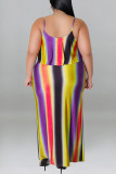 Purple Sexy Striped Print Patchwork Spaghetti Strap Sling Dress Plus Size Dresses