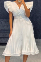 Witte casual effen patchwork vouw V-hals rechte jurken