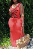 Tangerine Casual Print Patchwork U Neck Vest Dress Plus Size Dresses