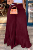 Burgund Fashion Casual Solid Fold Regular Hose mit hoher Taille und weitem Bein