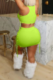 Fluorescent Green Sexy Solid Bandage Hollowed Out Patchwork U Neck Two Pieces