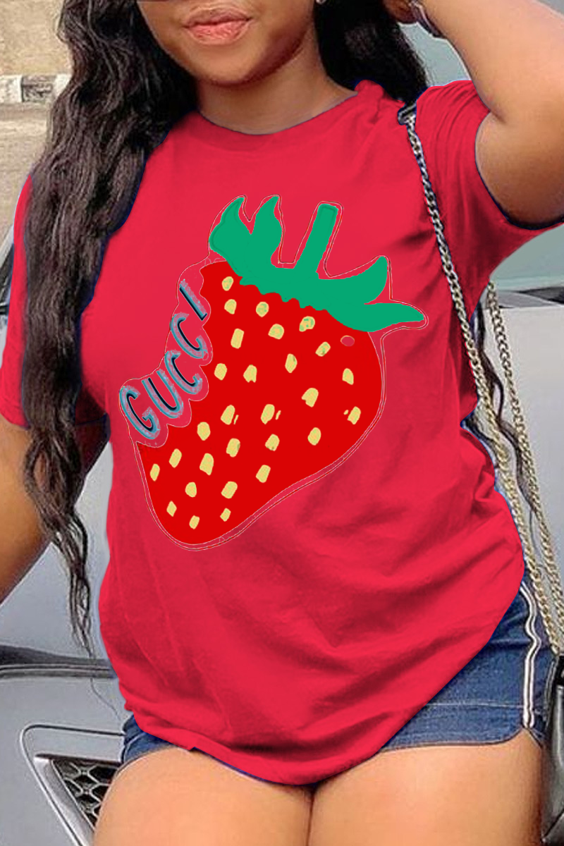

Red Fashion Street Print Patchwork O Neck T-Shirts