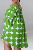 カーキカジュアルプリント水玉パッチワークオフショルダープラスサイズのドレス