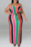 Paarse sexy gestreepte print patchwork spaghetti band sling jurk plus size jurken