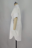 Белое модное повседневное однотонное платье-рубашка в стиле пэчворк с отложным воротником