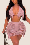 Army Green Sexy Solid Tassel Bandage Hollowed Out Patchwork Swimwears