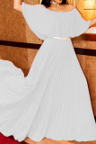 タンジェリンレッドカジュアルエレガントなソリッドパッチワークは、ショルダードレスを折りたたむ