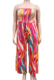 Oranje casual print patchwork strapless jumpsuits in grote maten