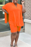 Orange mode adulte rue col en V Patchwork solide fendu deux pièces costumes couture grande taille