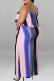 Фиолетовое сексуальное полосатое платье с принтом в стиле пэчворк на бретельках платья больших размеров