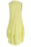 Yellow Fashion Solid Flounce V Neck Sleeveless Two Pieces