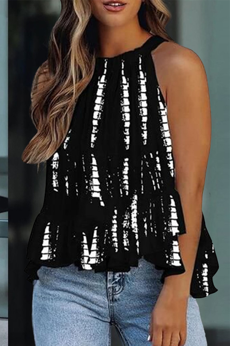 

Black Fashion Casual Print Basic O Neck Tops