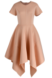 Apricot Pink Fashion Solid Patchwork O Neck Irregular Dress Dresses