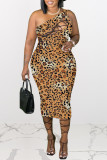 Vestido sem mangas com estampa de leopardo moda sexy plus size