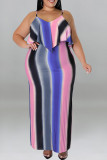 Paarse sexy gestreepte print patchwork spaghetti band sling jurk plus size jurken