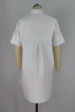 Robe chemise à col rabattu en patchwork uni à la mode blanche