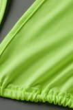 蛍光グリーンセクシーソリッドドローストリングホルターペンシルスカートプラスサイズツーピース