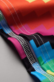 Estampa Casual Color Patchwork Cintura Alta Perna Larga Estampa Completa