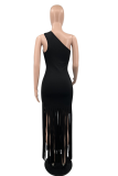 Black Sexy Solid Tassel One Shoulder Trumpet Mermaid Dresses