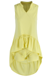 Yellow Fashion Solid Flounce V Neck Sleeveless Two Pieces