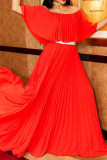 Red Casual Elegant Solid Patchwork Fold Off the Shoulder Dresses