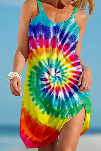 Colour Casual Print Patchwork U Neck Dresses