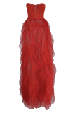 Robes de robe en maille sans bretelles en maille de forage chaud rouge sexy