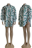 Green Casual Print Patchwork Turndown Collar Shirt Dress Dresses