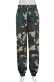 Armégrönt Mode Casual Camouflage Print Basic Vanliga byxor med hög midja