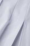Vestido camisero con cuello vuelto y abertura sólida sexy en blanco Vestidos