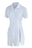 Weiß Sexy Solid Slit Umlegekragen Hemdkleid Kleider