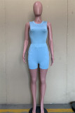 Blue Fashion Casual Solid Basic O Neck Sleeveless Two Pieces