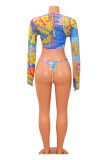 Multicolor Fashion Sexy Print Bandage Swimwears Dreiteiliges Set (mit Polsterungen)