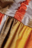 Robes droites dos nu patchwork imprimé sexy orange
