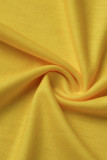 Amarelo casual estampa mudança gradual patchwork decote em U sem manga duas peças